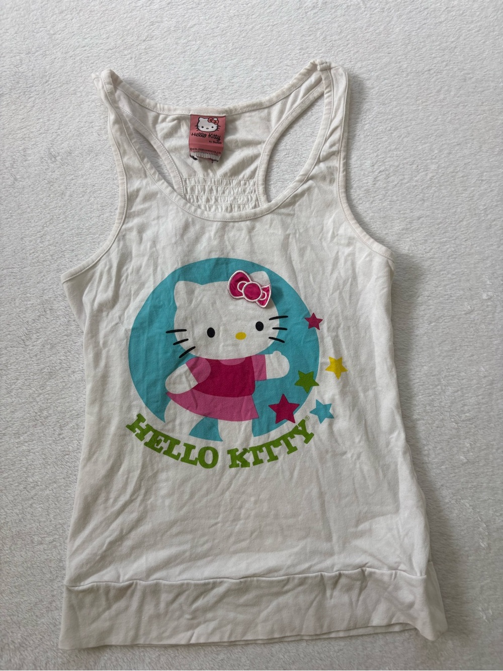 Y2K (2008) Hello Kitty White Tank with Pink & Teal Character Graphic